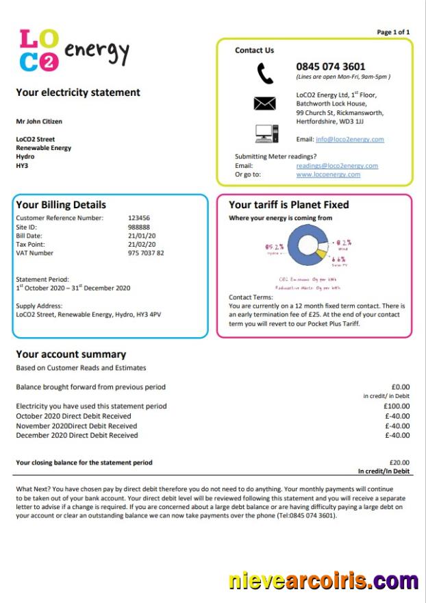 United Kingdom LoCO2 Energy utility bill